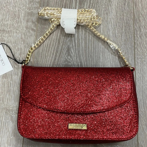 NWT Jimmy Choo Parfums Limited Edition Shimmering Red Glitter Crossbody Clutch - Picture 2 of 9